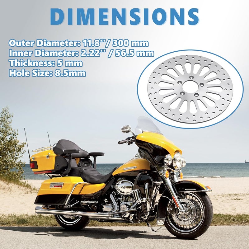 OTINUBEE 11.8'' Brake Rotor Front Disc Compatible with Harley Davidson Road Glide, Touring Road King, Street Glide, Ultra Limited, Trike Freewheeler Street Glide Update 420 Stainless Steel Brake Disc - Image 4